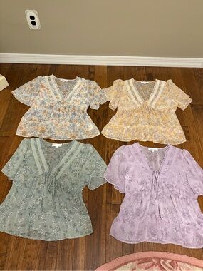 4 Pink Rose Tops Sz L